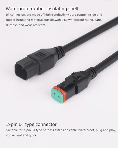 Miniatura 5 de Conectores de arnés de cableado macho hembra estilo DT, 2 juegos de adaptadores de cable de goma de 14 AWG, 2 pines Plug and Play para barra de luz