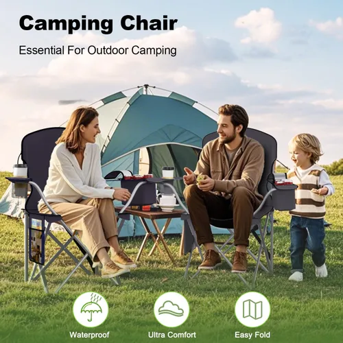 Miniatura 8 de VTOY Sillas de camping plegables duraderas 600D Oxford, silla portátil al aire libre con bolsa enfriadora, portavasos y bolsillo de almacenamiento
