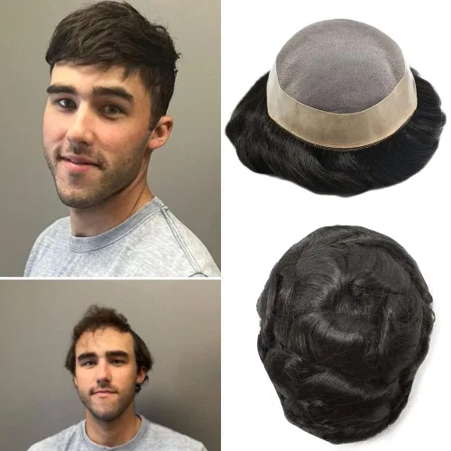 Miniatura 9 de Piezas de pelo para hombre, tupé, duradero, fino, mono, sistema de cabello para hombres, postizo atado a mano, protesis capilar para hombre, 6 x 8