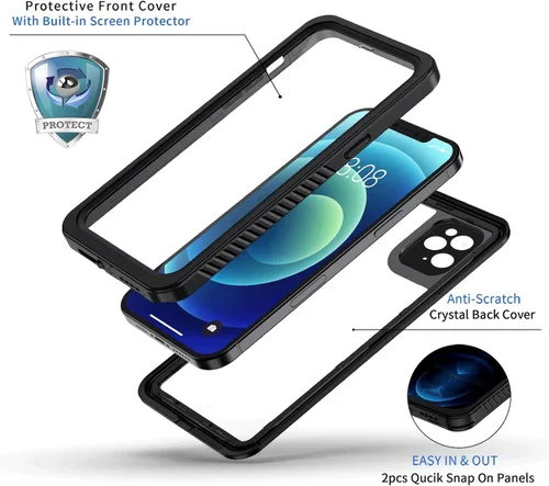 Miniatura 2 de Lanhiem Funda para iPhone 12 Pro, funda impermeable IP68 a prueba de polvo con protector de pantalla integrado (no para iPhone 12), funda protectora
