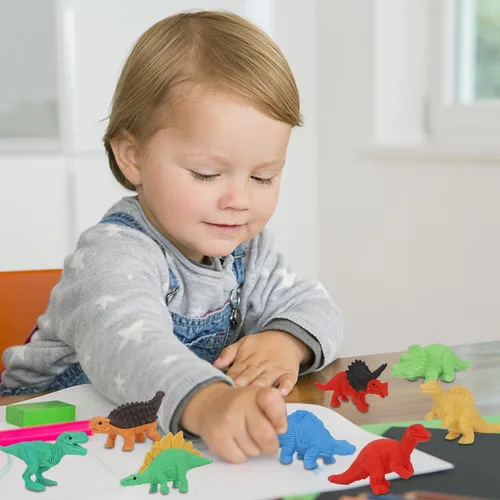 Miniatura 6 de Cllayees 72 borradores de animales para niños, rompecabezas 3D de dinosaurios a granel, mini juguetes de dinosaurio, mascotas de escritorio