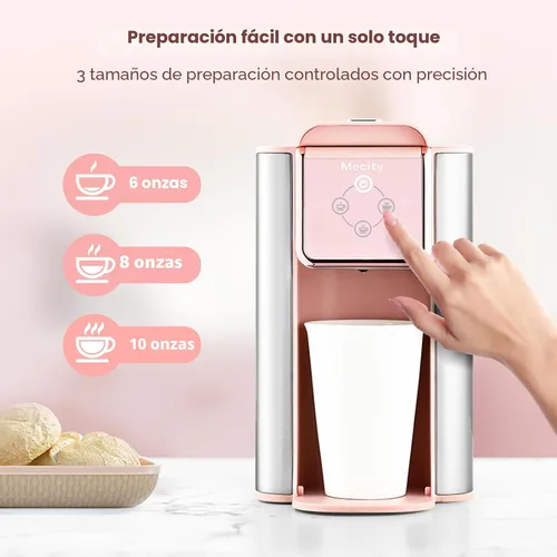 Miniatura 5 de Mecity Cafetera Rosa 3 en 1 Máquina de Café de Una Sola Porción, Para Cápsulas de Café de Fondo Plano, Café Molido, Taza de 6 a 10 Onzas, Depósito