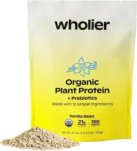 wholier Proteína vegetal orgánica en polvo + prebióticos y aminoácidos, 0.74 oz de proteína de vainilla en polvo, USDA orgánico, apoyo para la salud