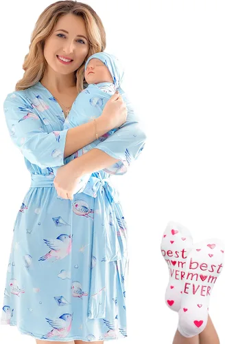 Miniatura 20 de ECO BABY - Conjunto de bata y manta para mamá y yo Bata de maternidad y conjunto de bebé a juego para niña, niño Parto hospitalario y parto