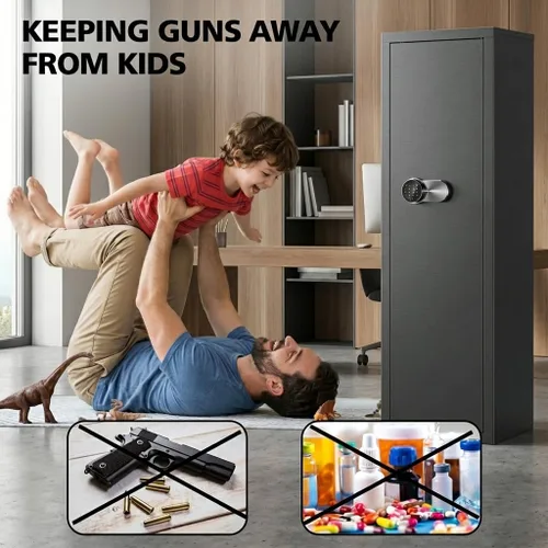 Miniatura 6 de Caja fuerte para armas 12-15 para rifles y pistolas, gabinete grande para armas con bloqueo de teclado digital, caja fuerte de seguridad de acero
