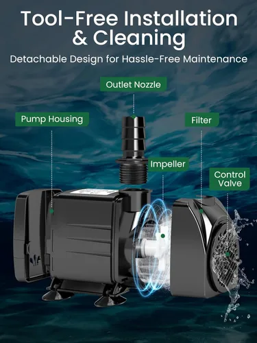 Miniatura 5 de GROWNEER Bomba sumergible de 1250 GPH Bomba de agua de fuente de 110 W, 4700 L/H, con elevación de 14.7 pies de altura, 4 boquillas para acuario