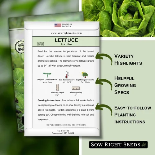 Miniatura 2 de Sow Right Seeds - Semillas de lechuga Jericho para plantar - Paquete de reliquia sin OMG con instrucciones para plantar un huerto doméstico - Al