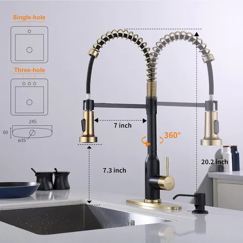 Miniatura 6 de Grifo de Cocina sin Contacto, KEER Sensor de Movimiento Inteligente sin Manos de Mango Único con Resorte para Fregadero de Cocina con Rociador Oro