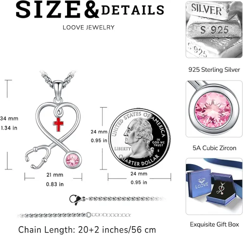 Miniatura 163 de Collar de alas de ángel de plata de ley 925, ángel de la guarda, enfermera RN caduceo, dije de ángel de cristal, joyería de regalo para mujer