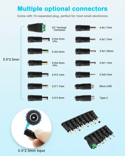 Miniatura 6 de Aclorol Fuente de alimentación universal 4V-24V 5A 120W Adaptador de corriente AC/DC ajustable 100-240V AC a DC 24V 19V 12V 5V 9V 6V 5A 4A