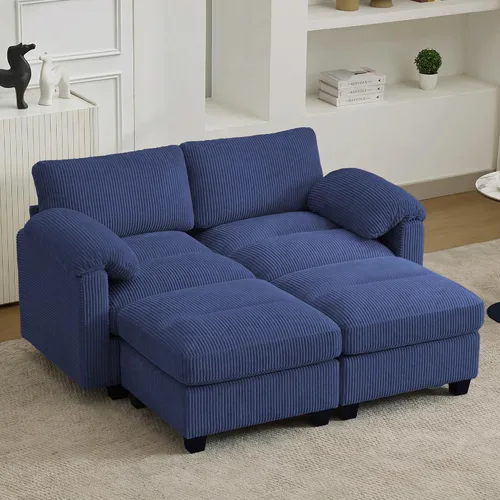 Miniatura 26 de Sofá biplaza modular de 61 pulgadas, asiento extra profundo para sala de estar, sofá de pana profundo con almohadas para reposabrazos, cosido