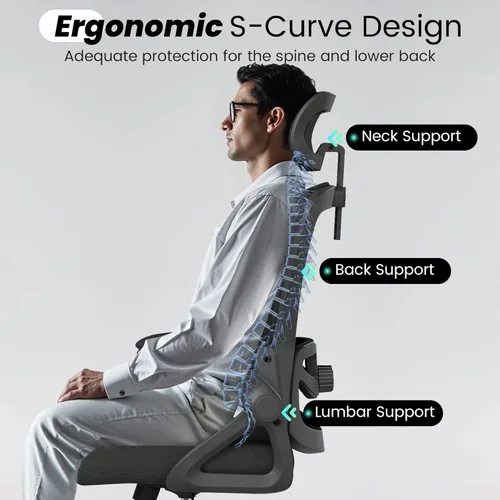 Miniatura 5 de Fizzin Silla de oficina, silla de oficina ergonómica con malla de respaldo alto y soporte lumbar ajustable, sillas de escritorio de oficina de malla