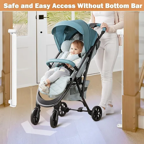 Miniatura 3 de Puertas de bebé retráctiles para escaleras, Pravoluxmax puerta retráctil extra ancha de 78" con varillas de soporte para la casa, puerta de Blanco