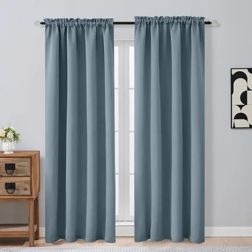 Miniatura 195 de OVZME Cortinas opacas turquesa para tratamiento de ventanas pequeñas, cortinas cortas con bloqueo de luz para ventana de cocina sobre el fregadero