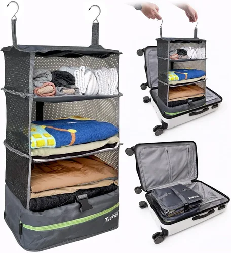 Grand Fusion Stow-N-Go Organizador de equipaje de viaje Estantes de viaje colgantes portátiles, organizador de armario de mano, cubos de embalaje