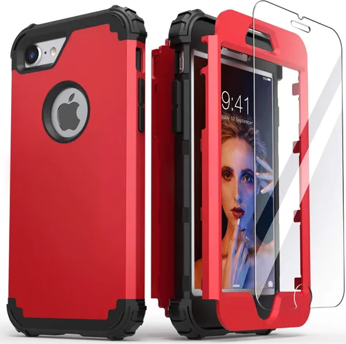Miniatura 11 de IDweel Funda para iPhone 8, para iPhone 7 con protector de pantalla, 3 en 1, híbrida resistente a prueba de golpes, funda de policarbonato duro