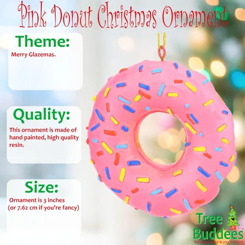 Miniatura 2 de Tree Buddees Adorno navideño de donut rosa con chispas