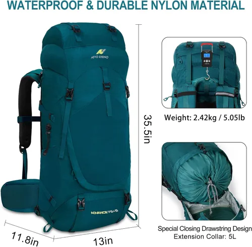 Miniatura 2 de N NEVO RHINO - Mochila de senderismo con marco interno 50, 60, 65, 70 y 80 L, mochila impermeable para escalar, camping, con cubierta de lluvia 20