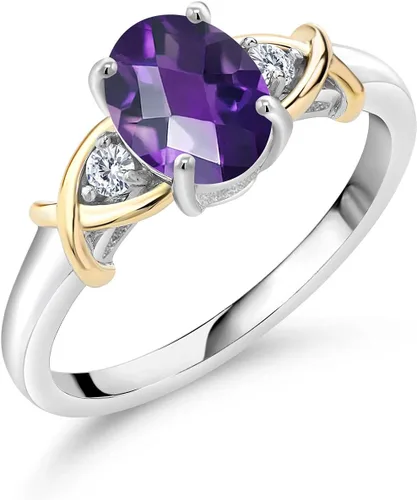Miniatura 113 de Anillo de compromiso de oro amarillo de 10 quilates y plata 925 con piedra natal y diamantes cultivados en laboratorio para mujer, ovalado de 0.315
