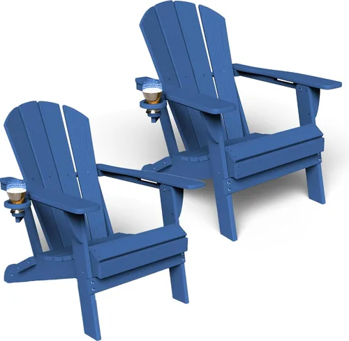 GLANC Juego de 2 Sillas Plegables Adirondack, Sillas de Patio al Aire Libre para Fogata de HDPE para Todo Clima, Silla de Jardín para Piscina, Patio
