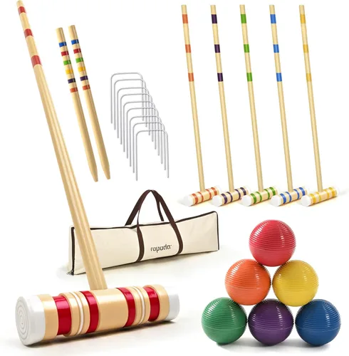 ropoda Juego de croquet actualizado de 35 pulgadas para seis jugadores con mazos de madera, bolas de colores, bolsa de transporte resistente para