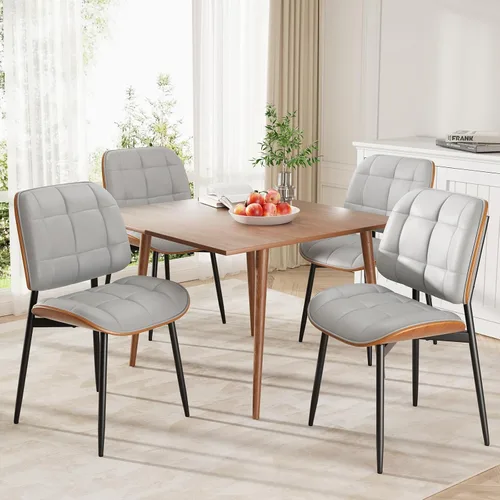 Miniatura 34 de Silla de comedor, moderna de mediados de siglo con cojín grueso, sillas de cocina tapizadas de piel sintética con respaldo de madera curvada de Beige