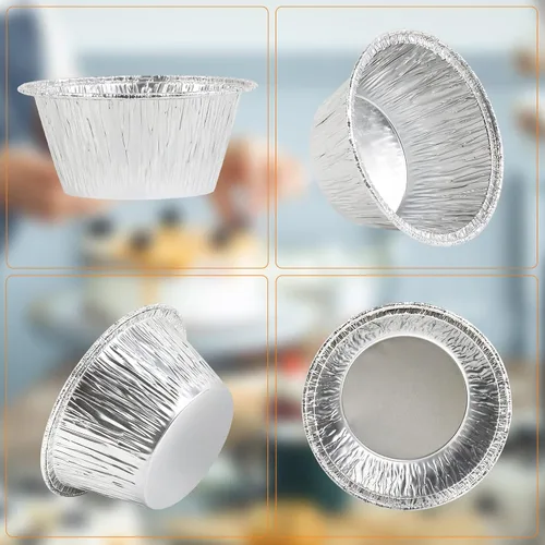 Miniatura 4 de Tazas de papel de aluminio para hornear, Ramekin desechables de 2.4 onzas, forros de papel plateado para cupcakes, 200 piezas de aluminio