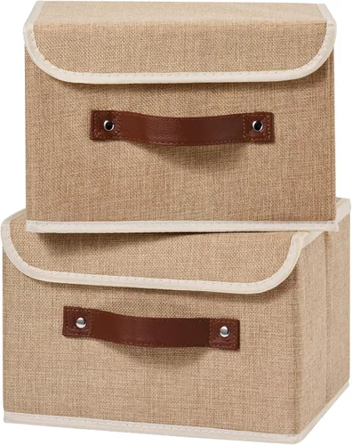 Miniatura 23 de Cajas de almacenamiento con tapa, contenedores de almacenamiento de tela de lino y algodón, contenedores organizadores, cestas decorativas plegables