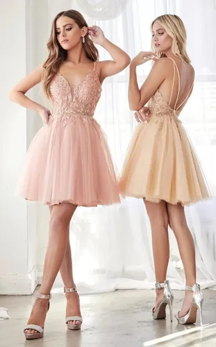 Miniatura 2 de Teens Sparkly Beaded Homecoming Dresses Juniors Lace V Neck Short Prom Dresses Tulle Ball Gowns