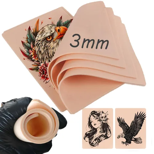 Tatuaje de piel falsa de 0.118 pulgadas – Yugui Practice Skins de 0.118 in de grosor de silicona suave de doble cara 7.4 x 5.6 pulgadas, piel real