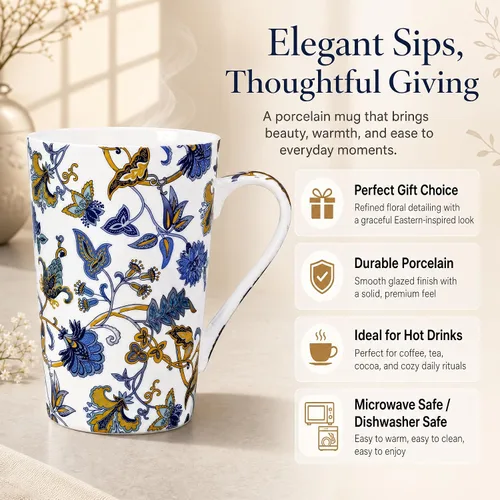 Miniatura 2 de Taza de café de porcelana de hueso, taza de café alta, taza de té floral de 14 onzas, taza de café alta, regalos para mujeres y madres, regalos