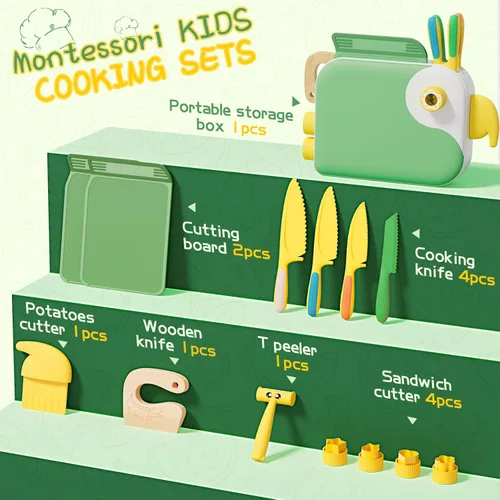 Miniatura 2 de Montessori Herramientas de cocina para niños pequeños, cuchillo para cocina real, juego de cuchillos para niños pequeños con caja de almacenamiento