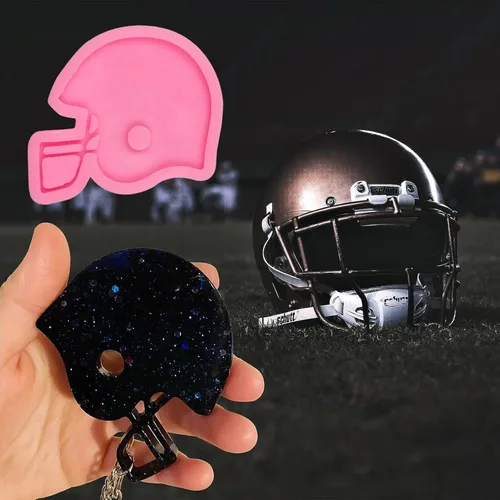 Miniatura 6 de Molde de silicona de béisbol para llavero de pelota deportiva, 6 unidades, cascos de voleibol de fútbol, megáfono, camiseta de resina, moldes