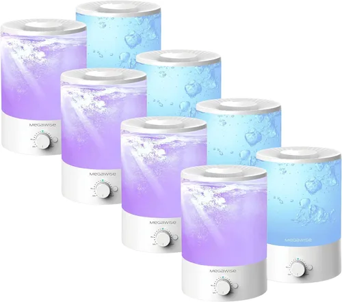 Megawise Humidificador de niebla fría | 8 paquetes de capacidad de 3.5L recarga superior para guardería, dormitorio, hogar y oficina + vaporizador