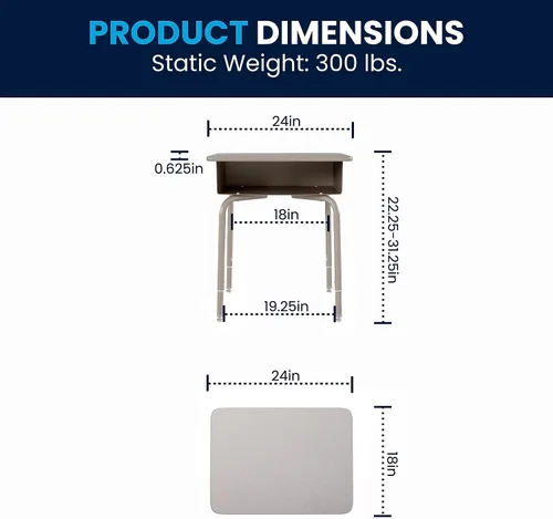 Miniatura 3 de Flash Furniture Billie - Escritorio para estudiantes – Escritorio escolar de granito gris – Marco de metal plateado – 24 pulgadas de ancho x 18