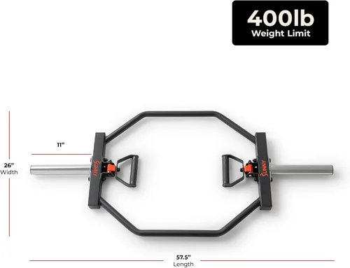 Miniatura 7 de Sunny Health & Fitness - Barra de mancuerna hexagonal olímpica para entrenamiento de fuerza, alta capacidad de carga, asas giratorias, clips