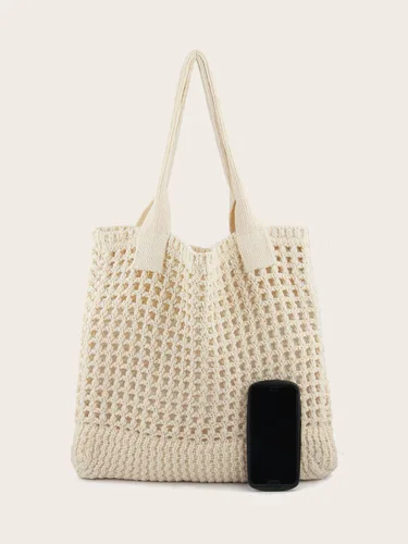 Miniatura 3 de ENBEI Bolsa de playa para mujer, diseño hueco de punto de ganchillo, elegante para la playa, viajes y uso diario