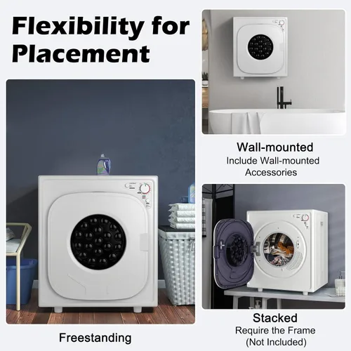 Miniatura 8 de Secadora portátil de acero inoxidable con panel táctil, 2 modos, 4 programas de secado y ventilación de escape ajustable, 13.2 libras, carga
