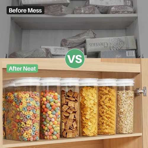 Miniatura 5 de Contenedores de almacenamiento de cereales, juego de 3 recipientes herméticos de PET con tapas (135.2oz/4L) para organización de gabinete de cocina