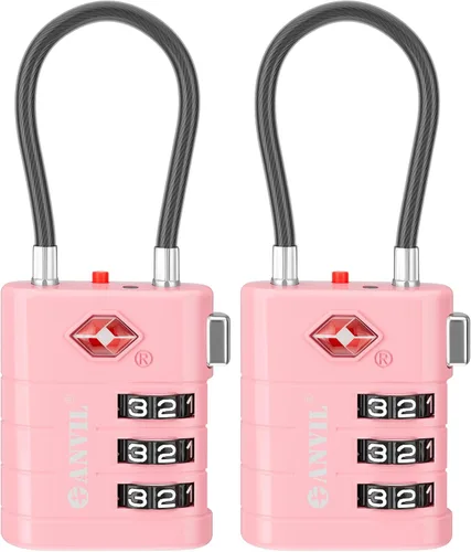 ANVIL Cerraduras de equipaje aprobadas por la TSA - Cerraduras de viaje combinadas TSA008 de alta seguridad con indicador de inspección para maletas