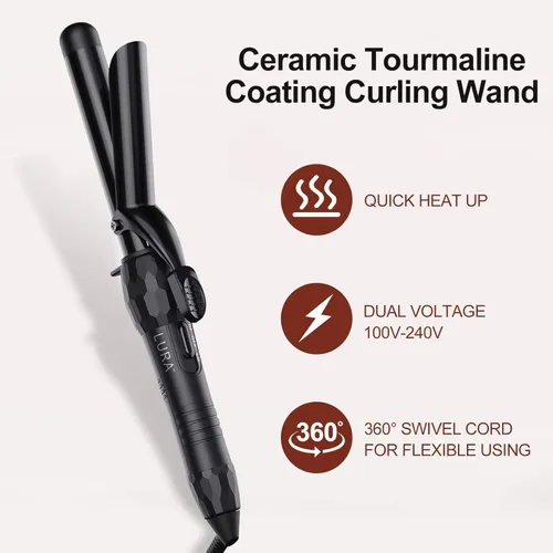 Miniatura 4 de LURA Rizador de pelo de 1 pulgada con barril de turmalina de cerámica, rizador de pelo de doble voltaje con 2 ajustes de calor (320 °F a 410 °F)