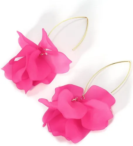 Miniatura 5 de KELMALL Aretes de aro de flores, aretes bohemios de gran tamaño con pétalos florales para mujer