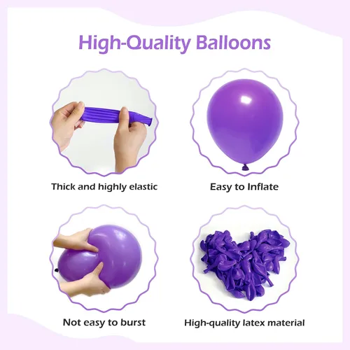 Miniatura 3 de FOTIOMRG - Kit de guirnalda de arco de globos morados, 110 piezas, globos de látex morados de diferentes tamaños de 18, 12, 10 y 5 pulgadas