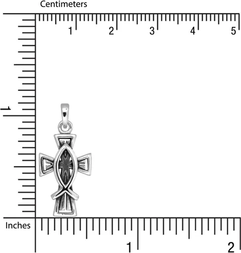 Miniatura 3 de WithLoveSilver - Colgante de plata de ley 925 con diseño de pez Ichthus en cruz, Plata esterlina