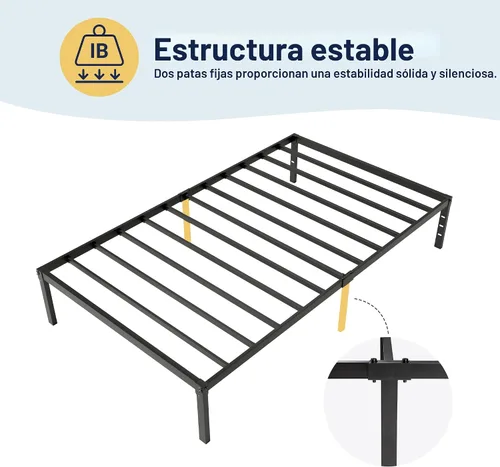 Miniatura 5 de Allewie Base de cama individual, camas de plataforma de metal de 14 pulgadas con espacio de almacenamiento, no necesita somier y fácil montaje, Negro