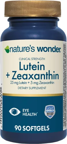 Nature's Wonder Luteína de fuerza clínica 25 mg con zeaxantina 5 mg cápsulas blandas para adultos, apoya la visión y la salud ocular, sin gluten,