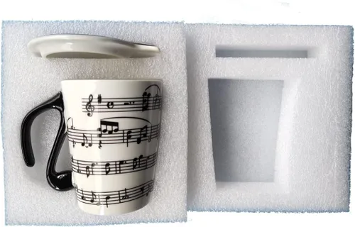 Miniatura 4 de HLJgift, taza de cerámica con diseño musical, para té y café, con tapa con pentagrama y notas musicales como regalo de San Valentín y el día