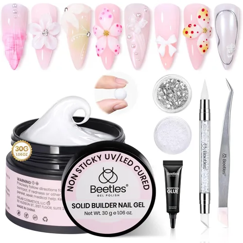 Miniatura 14 de Beetles - Gel de uñas sólido constructor, gel transparente 3D de 1.06 onzas para esculpir, gel de construcción de gel duro con polvo de uñas