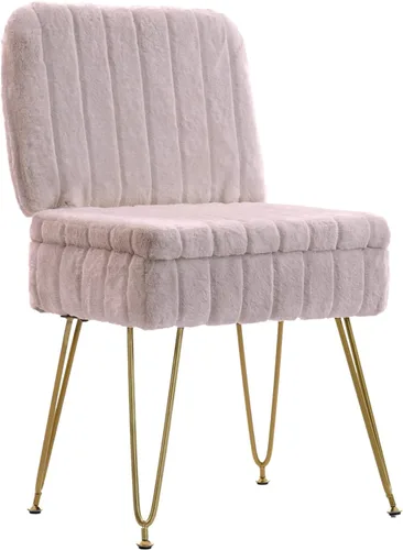 Miniatura 12 de Silla de tocador con almacenamiento, cómoda otomana con respaldo plegable, taburete de tocador de piel sintética con 4 patas de metal