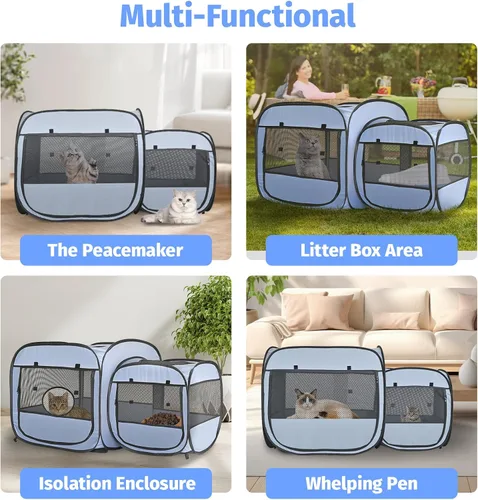 Miniatura 4 de EighteenTek® Corralito portátil 2 en 1 para gatos (puertas delanteras), corralito desplegable para gatitos, sin montaje, cajas de tienda de campaña